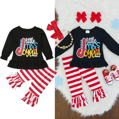 

Kids Baby Girl Clothes Xmas Dress Top T-shirtStripe Pants Toddler Outfit Set