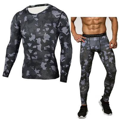 

Long-sleeved t-shirt tights workout clothes mens sports cool outdoor camouflage suit Long