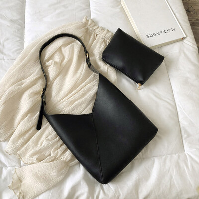 

Tailored 2PC Women Retro Double Color Patchwork Leather Messenger Bag Shoulder Bag Purses