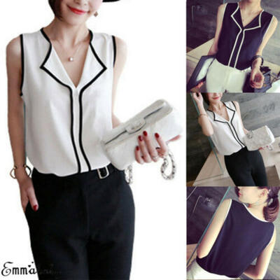 

Women Lady V-Neck Vest Summer Loose Chiffon Sleeveless Tank T-Shirt Top Blouse