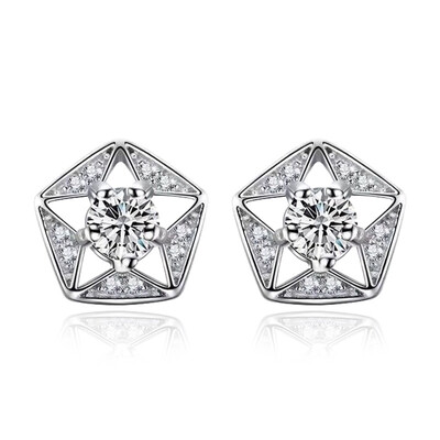 

For Women Gift Fashion Earrings Female Silver Trendy Hollow Star Dangling Pendant Inlaid Crystal Shiny Round Zircon Drop Earring