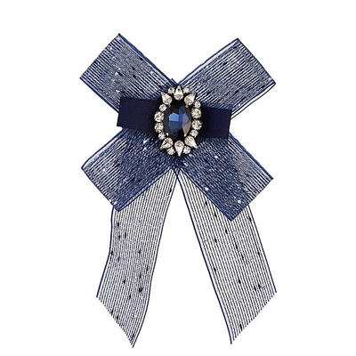 

Women Solid Color Bowknot Necktie Rhinestone Wedding Brooch Collar Pin Gift