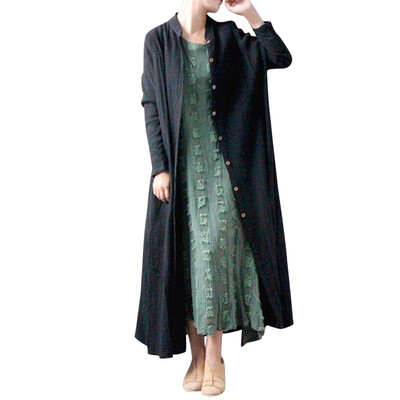

Toponeto Women Cotton Solid Button Long Sleeve Thin Coat Maxi Jacket Coat Cardigan BKL