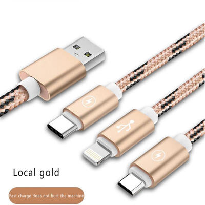 

Universal 3-in-1 USB To Micro USB Lightning Type-C Charging Cable Braided Data Line Cord For IPhone Android Phones-1m