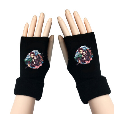 

Anime Demon Slayer Kimetsu No Yaiba Winter Warm Cotton Unisex Long Fingerless Gloves Work Halffinger Gloves With Thumb Hole