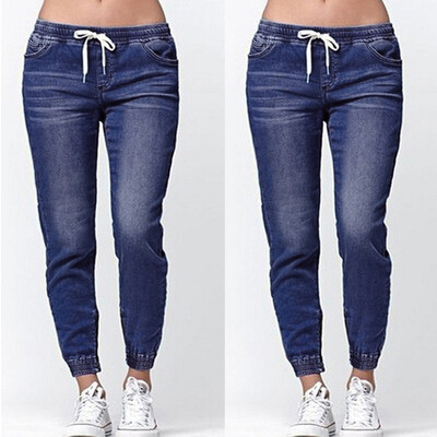 

〖Follure〗Women Autumn Elastic Plus Loose Denim Casual Drawstring Plus Cropped Jeans