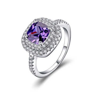 

Fashion Women Square Pink Purple White Zircon Ring Weeding Bride Jewelry