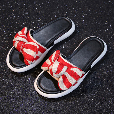 

Slippers women wear 2019 summer new bow Korean striped soft bottom fashion Joker flat bottom sandals