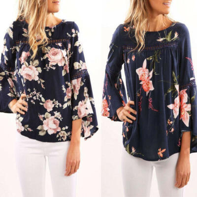 

Fashion Women Lady Summer Long Sleeve Loose Blouse Casual Shirt Tops T-Shirt AU