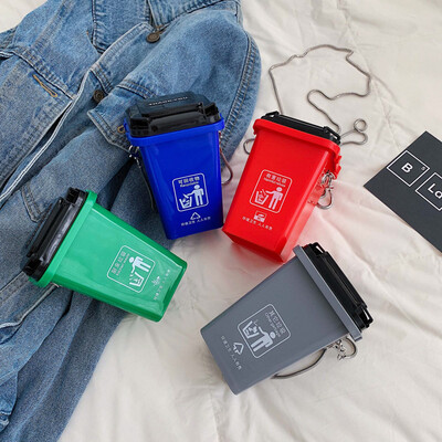 

New small bag shaking sound super fire with the four-color trash can bag mini Messenger personality handbags