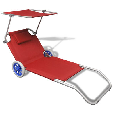 

Folding Sun Lounger with Canopy&Wheels Aluminium Red