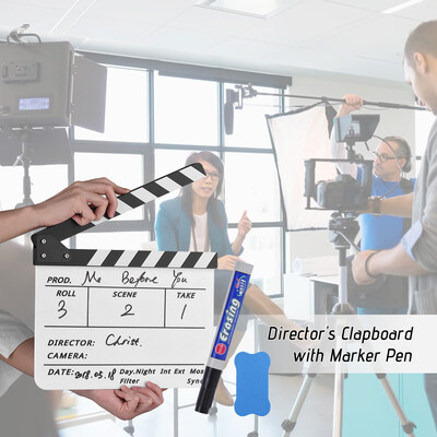 

Professional Acrylic Clapboard Dry Erase TV Film Movie Director Cut Action Scene Clapper Board Slate With Marker Pen Eraser