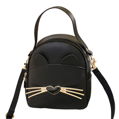 

Portable Girl Student Solid Color Cats Print Crossbody Shoulder Bag Mini Handbag