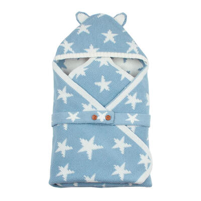 

Cute Stars Envelope Winter Hooded Baby Sleeping Bag Buttons Knit Sleepsacks