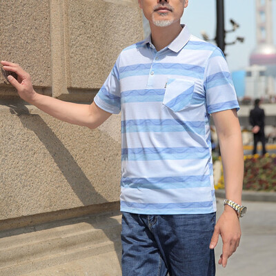 

Tailored Fashion Men Middle-aged Pocket Slim Slim Short Sleeve Turn-down Collar T-shirts