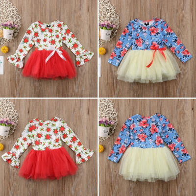 

Toddler Kids Baby Little Girl Floral Net Yarn Skirt Dress Party Outfits Clothes