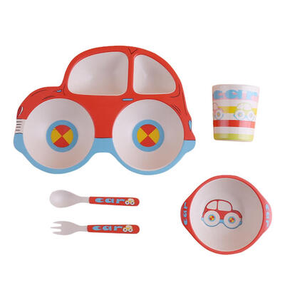 

Safety Cartoon Car Children Tableware Set Bamboo Fiber Feeding Bowl Plate