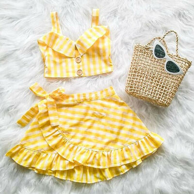 

Toddler Baby Girls Plaid Clothes Vest Crop TopSkirt Dress Summer Outfit Set