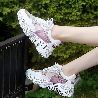 

Hollow newspaper old shoes women 2019 summer new ins net red mesh breathable wild white sports shoes