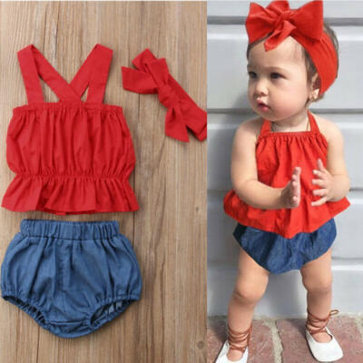 

Canis Newborn Baby Girl Lace Tops T-shirt Demin Shorts Dress 3Pcs Outfit Clothes