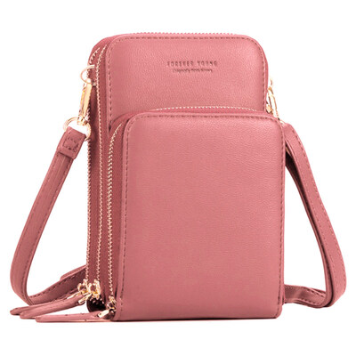 

Fashion Women Solid Color Faux Leather Card Phone Holder Crossbody Shoulder Bag