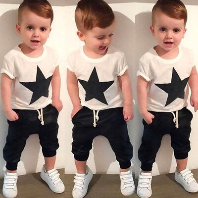 

Casual Toddler Kids Boys Star Summer T-shirt Tops Pants 2Pcs Outfits Set