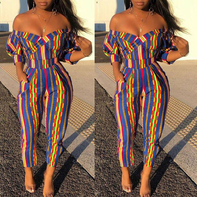 

Womens Boho Striped Pocket Jumpsuit Ladies Evening Party Playsuit Size 6 - 14