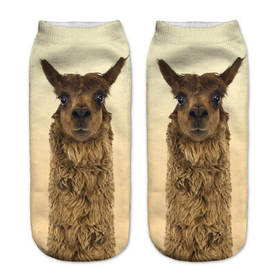 

1Pair Women Low Cut Ankle Socks Funny Llama 3D Printing Socks Cotton Hosiery Printed Alpaca Socks
