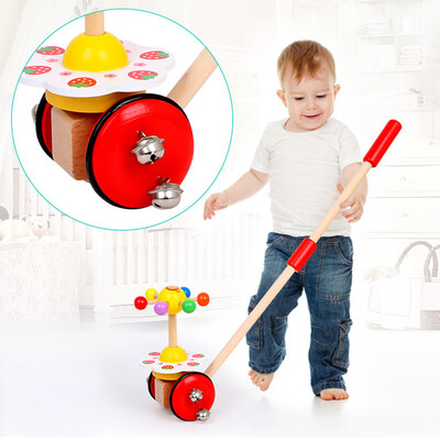 

Gobestart Creative Wooden Baby Walk Single Rod Spiral Trolley Learning Education Toy Cart