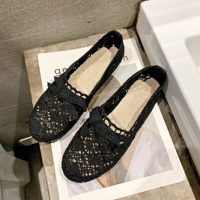 

Knitted bean shoes women 2019 new summer Korean version of Joker grandma shoes women shoes tide shoes flat shoes