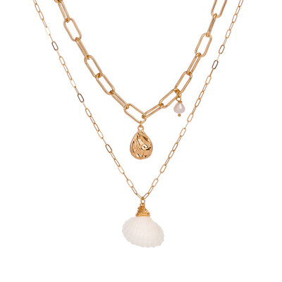 

Fashion White Pearl Shell Necklaces for Women Girls Metal Button Necklace Chokers Simple Summer Beach Jewelry Collar Wholesale