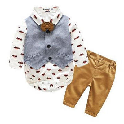 

3Pcs Newborn Baby Boys Formal Suit Waistcoat Pants Tuxedo Casual Outfits Set