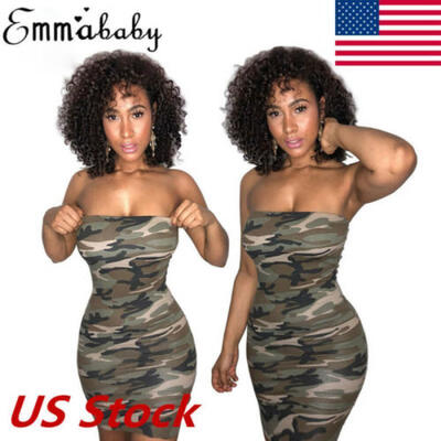 

US Women Camo Boho Casual Sleeveless Evening Party Beach Stretch Dress Sundress