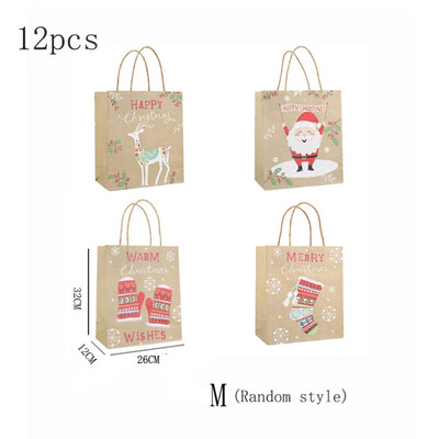 

12Pcs Christmas Gift Paper Bags Portable Biscuits Gift Goodies Holders Tote Bags Containers For Party Home Bakery