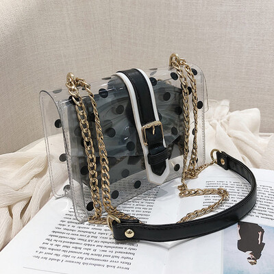 

Network celebrity foreign gas package 2019 new advanced jelly transparent bag 100 wave point small square bag oblique chain bag