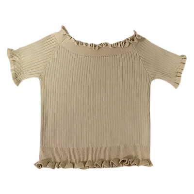 

Women Summer Sexy Fashion Casual Off-shoulder Ruffled Slim Fit Short Sleeve Knitwear