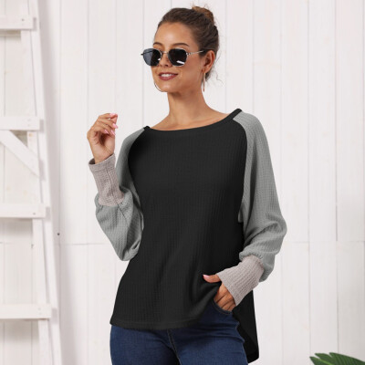 

Tailored Womens Crewneck Patchwork Long Sleeve Casual Shirts Pullover Cute Shirts Tops