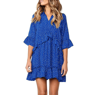 

Loose V-neck ruffled spring&summer chiffon dress spring
