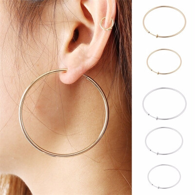 

Fashion Women 2 PcsSet 405060mm Clip-On Earrings SmallMediumLarge Non-Pierced Hoop Style Spring Clip-On Earrings Gift