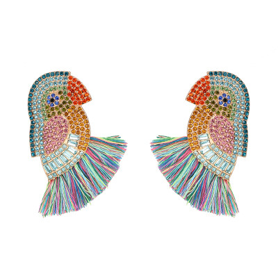 

fashion women rainbow flower crystal pendent earrings vintage statement Birds Earrings for women party gift