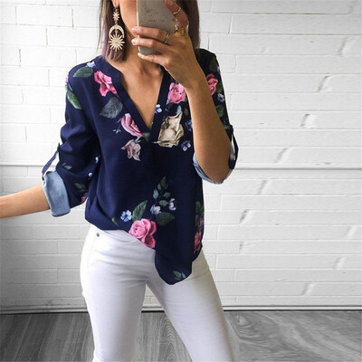

Womens 34 Sleeve V neck Floral Tops Ladies Summer Casual Blouse Shirt