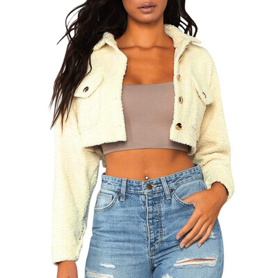 

Toponeto Womens Fashion Thick Solid Color Lapel Long Sleeve Cardigan Short Coat