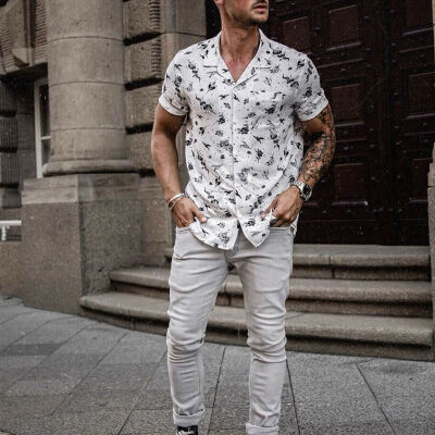 

Mens Casual Hawaiian Summer Short Sleeve Beach T-Shirts Button Down Shirt Tops