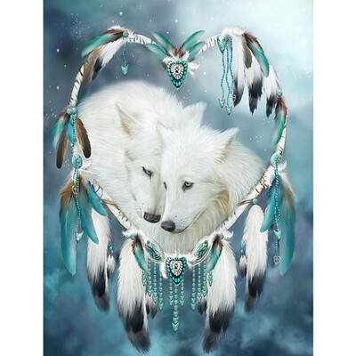 

Native American Dream Catcher Wolves Of Love Diamond Painting Kit