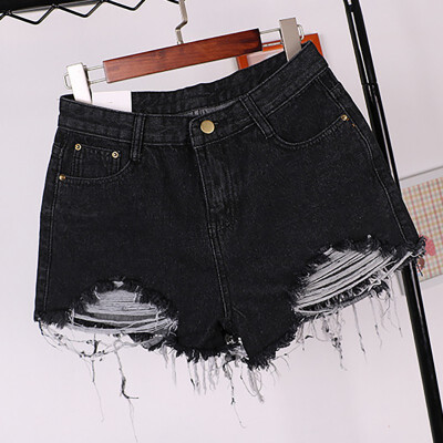 

Women High Waist Women Vintage High Waist Mini Short Pants Frayed Raw Hem Ripped Distressed Denim Shorts