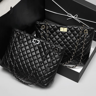 

2018 Luxury Brand Women Plaid Bags Large Tote Bag Female Handbags Designer Black Leather Big Crossbody Chain Messenger Bag Girl