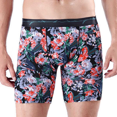 

Mens Floral Long Leg Boxer Briefs U-shaped Front Cotton Performance Underwear