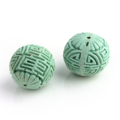 

Handmade Cinnabar Beads Carved Lacquerware Round Aquamarine 24x22mm Hole 2mm