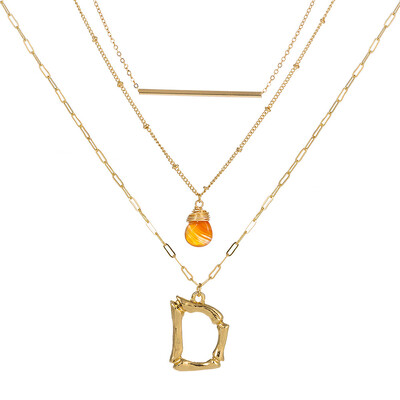 

Small Orange stone Gold Metal Bamboo 2cm 26 Letter Alphabet A-Z Minimalist Initial Pendant Necklace Fashion Twist Chain Jewelry