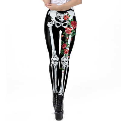 

Halloween Women Digital Print Leggings Bow Skeleton Print Stretchable Breathable Hip Panty Leggings
